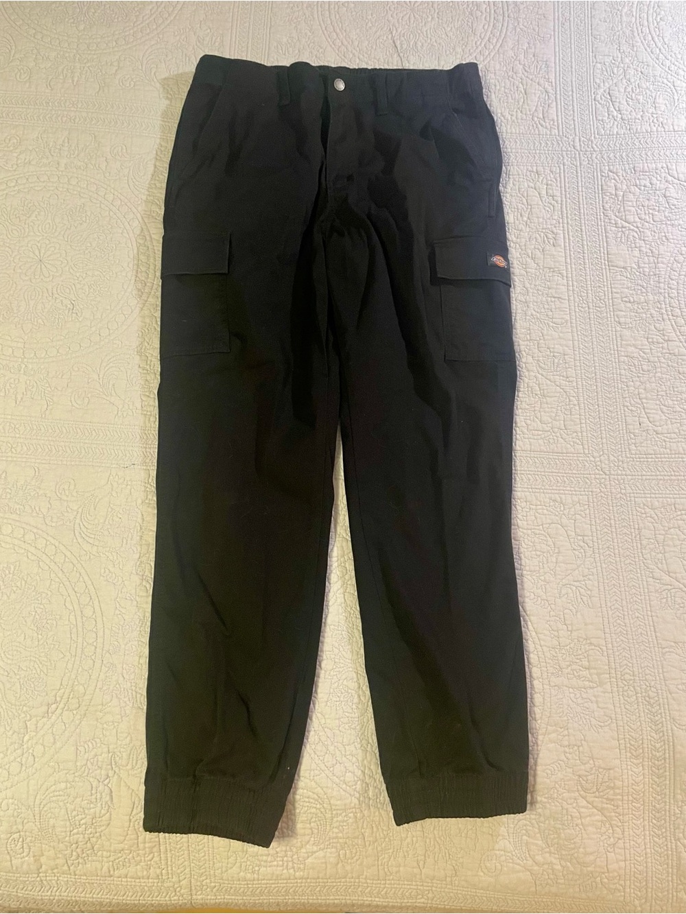 Dickies Black Cargo Pants with Elastic Cuffs